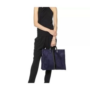 Clare V. Simple Tote Navy Blue Suede Stripes Detachable strap